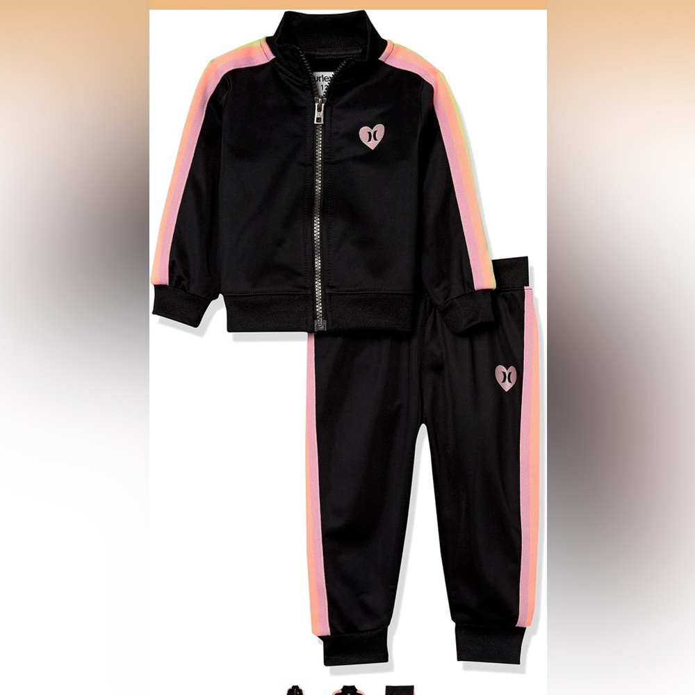 NWT Hurley Black Tracksuit with Pink stripe 2T